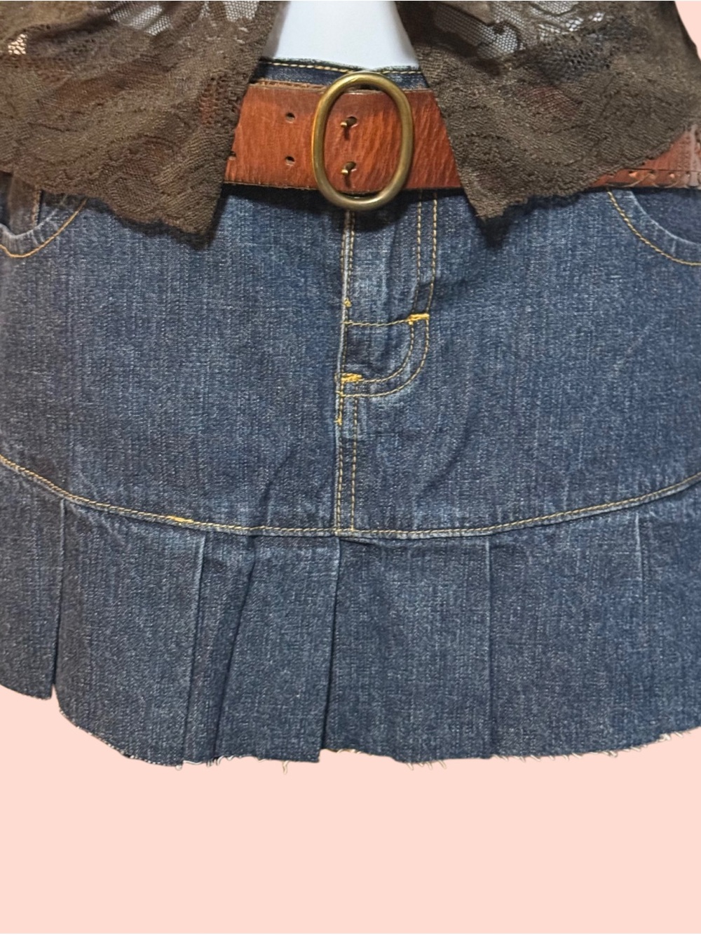 Pleated Denim Mini Skirt in Blue